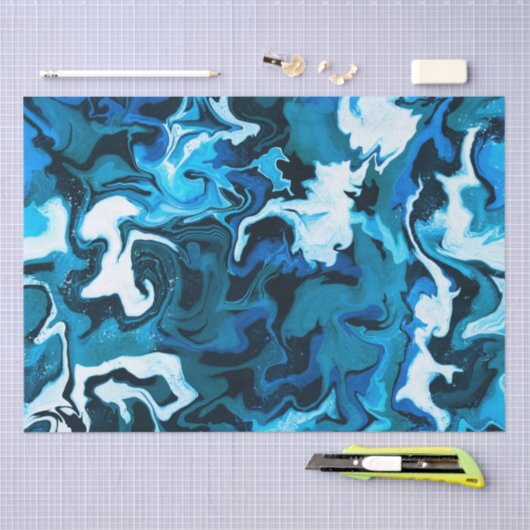 Blauw gemarmerde penseelstreken Handgemaakt Tissuepapier (Craft)