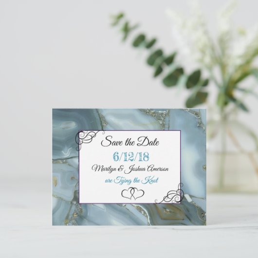 Blauw gemarmerde steen sparen het Briefkaart van d (Staand voorkant)