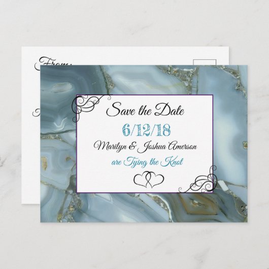 Blauw gemarmerde steen sparen het Briefkaart van d (Voorkant / Achterkant)