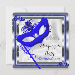 Blauw Gemaskerd Quinceanera 15de Verjaardagsfeest Kaart