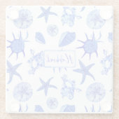 Blauw, gemengd patroon-aangepaste monogram-naam glazen onderzetter (Achterkant)