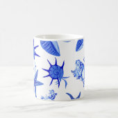 Blauw, gemengd patroon-aangepaste monogram-naam koffiemok (Center)