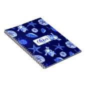 Blauw, gemengd patroon-aangepaste monogram-naam notitieboek (Rechterzijde)