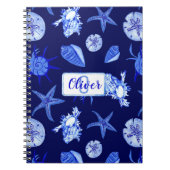 Blauw, gemengd patroon-aangepaste monogram-naam notitieboek (Voorkant)