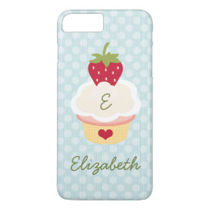 Blauw gemerkt aardbei-cupcake iPhone 8/7 plus hoesje