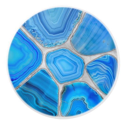 Blauw Geode Agate Mozaïek Bloem kunst Keramische Knop (Voorkant)