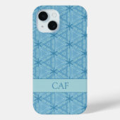 Blauw geometrisch abstract patroon met monogram  Case-Mate iPhone case (Achterkant)