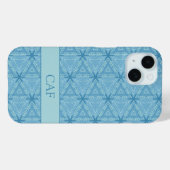 Blauw geometrisch abstract patroon met monogram  Case-Mate iPhone case (Achterkant (horizontaal))