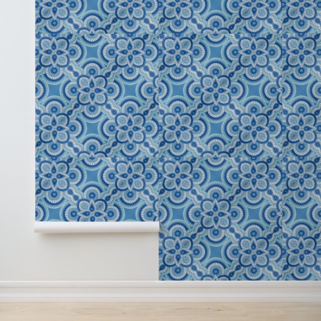 Blauw geometrisch behang 2' x 4' (Applicatie)