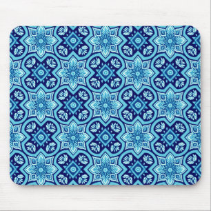 blauw geometrisch bloemenpatroon muismat