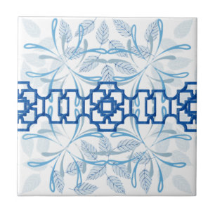 Blauw geometrisch bloemmotief Chinoiserie Zen-patr Tegeltje