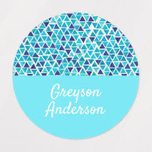 Blauw Geometrisch Confetti Kinder Label Circle Sma