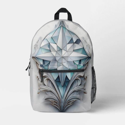 Blauw geometrisch decoratief kruis bedrukte rugzak (Voorkant)