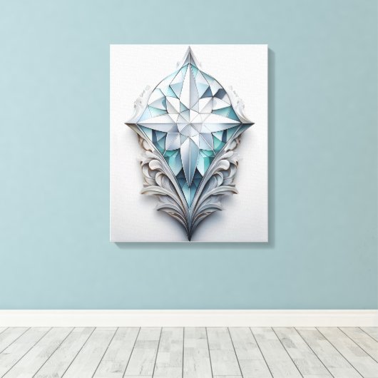 Blauw geometrisch decoratief kruis canvas afdruk (Insitu (Houten vloer))