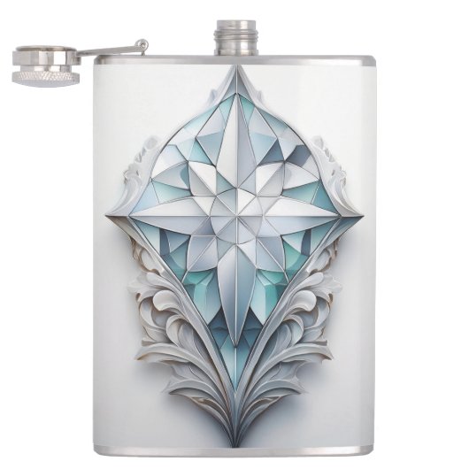 Blauw geometrisch decoratief kruis heupfles (Geopend)