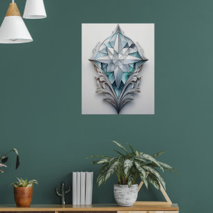 Blauw geometrisch decoratief kruis poster