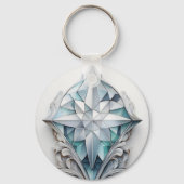 Blauw geometrisch decoratief kruis sleutelhanger (Voorkant)