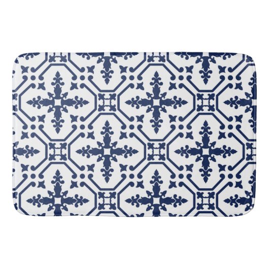 Blauw geometrisch decoratief ornamentaal Marokkaan Badmat (Voorkant)
