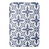 Blauw geometrisch decoratief ornamentaal Marokkaan Badmat (Voorkant Verticaal)