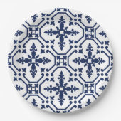 Blauw geometrisch decoratief ornamentaal Marokkaan Papieren Bordje (Voorkant)