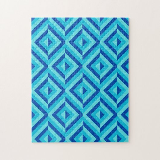 Blauw Geometrisch Diamantpatroon dat frustrerend i Legpuzzel (Verticaal)