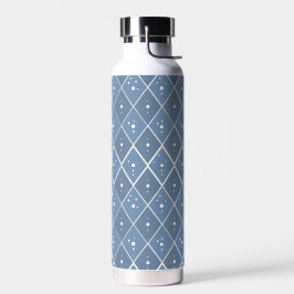Blauw geometrisch diamantpatroon waterfles