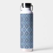 Blauw geometrisch diamantpatroon waterfles (Voorkant)