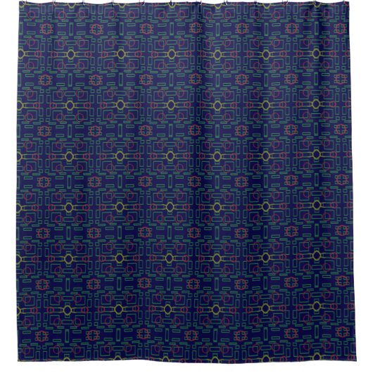 Blauw geometrisch douchegordijn (Voorkant)