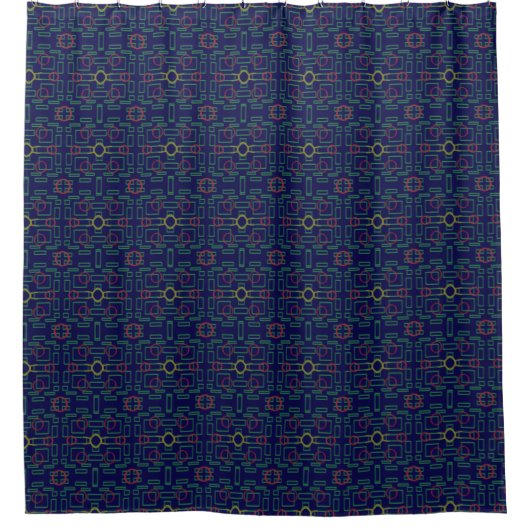 Blauw Geometrisch Geel Ovaal Douchegordijn (Voorkant)