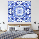  blauw geometrisch, Indiaas ornament. Canvas Afdruk (Insitu (Slaapkamer))