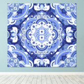  blauw geometrisch, Indiaas ornament. Canvas Afdruk (Insitu (Houten vloer))