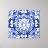  blauw geometrisch, Indiaas ornament. Canvas Afdruk (Voorkant)