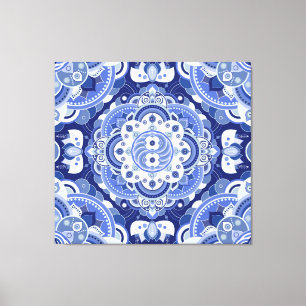  blauw geometrisch, Indiaas ornament. Canvas Afdruk