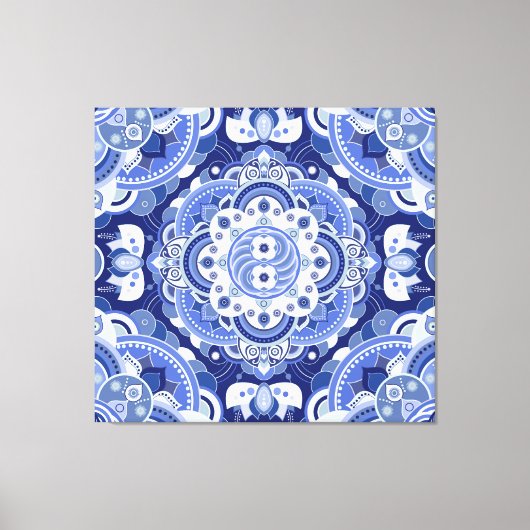  blauw geometrisch, Indiaas ornament. Canvas Afdruk (Voorkant)