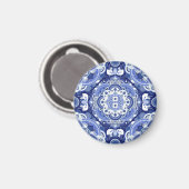  blauw geometrisch, Indiaas ornament. Magneet (Voorkant / Achterkant)