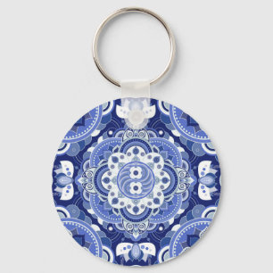 blauw geometrisch, Indiaas ornament. Sleutelhanger