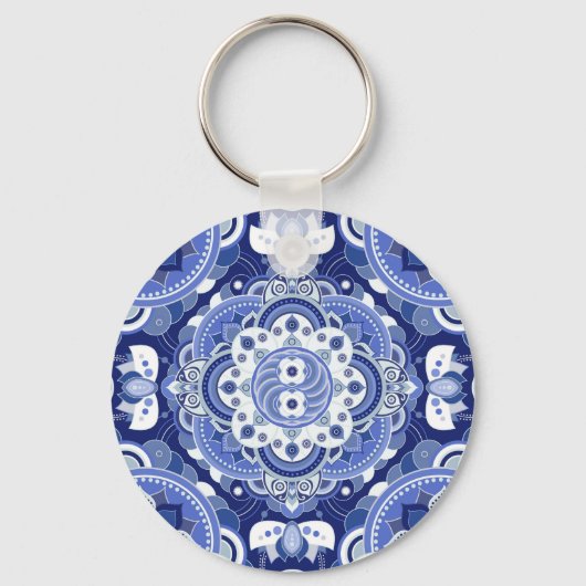 blauw geometrisch, Indiaas ornament. Sleutelhanger (Voorkant)