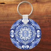 blauw geometrisch, Indiaas ornament. Sleutelhanger (Voorkant)