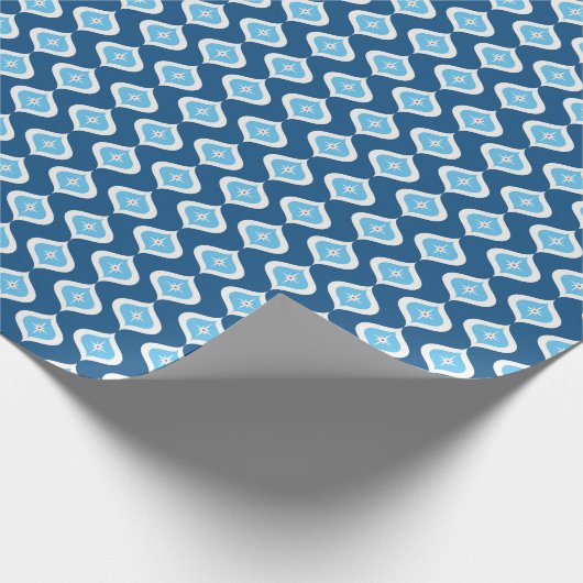 Blauw geometrisch Kerstmis in midcentury modern st Cadeaupapier (Hoek)