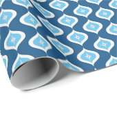Blauw geometrisch Kerstmis in midcentury modern st Cadeaupapier (Rol Hoek)