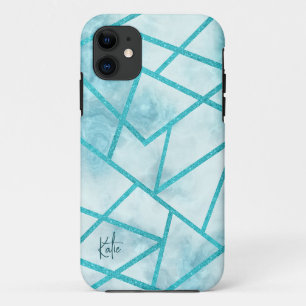 Blauw Geometrisch Marmeren iPhone Case