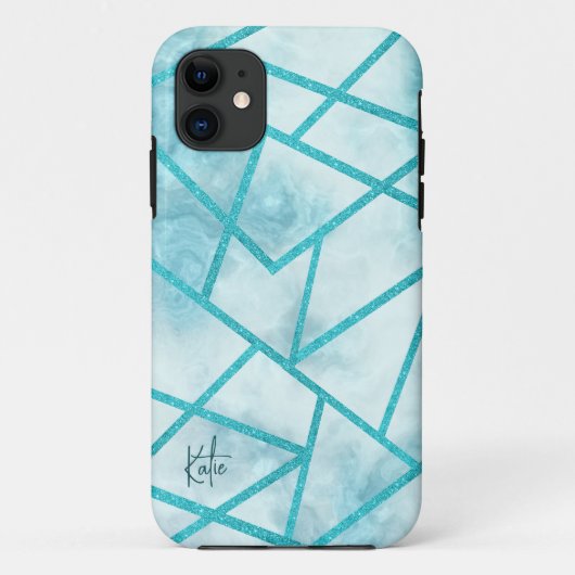 Blauw Geometrisch Marmeren iPhone Case (Achterkant)