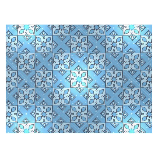 Blauw Geometrisch Midden-Oosters Patroon Tafelklee Tafelkleed (Voorkant (Horizontaal))