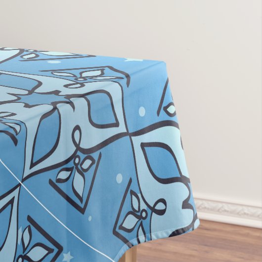 Blauw Geometrisch Midden-Oosters Patroon Tafelklee Tafelkleed (Voorbeeld)