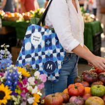 Blauw Geometrisch Mozaïek Bauhaus Monogram Aangepa