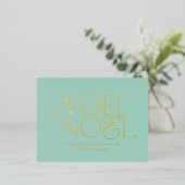 blauw geometrisch Noel script elegant modern Folie Feestdagen Briefkaart (Staand Voorkant)