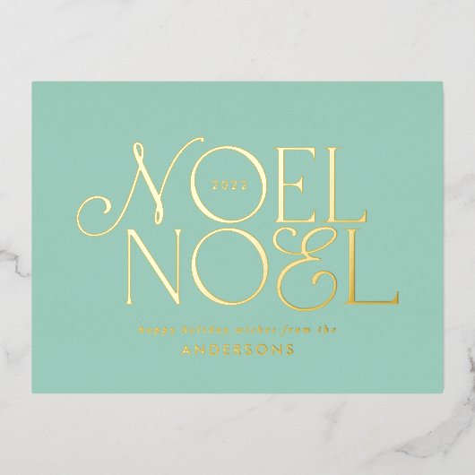 blauw geometrisch Noel script elegant modern Folie Feestdagen Briefkaart (Voorkant)