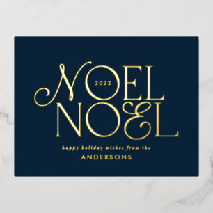 blauw geometrisch Noel script elegant modern Folie Feestdagen Briefkaart