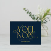 blauw geometrisch Noel script elegant modern Folie Feestdagen Briefkaart (Staand Voorkant)