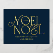 blauw geometrisch Noel script elegant modern Folie Feestdagen Briefkaart (Voorkant)